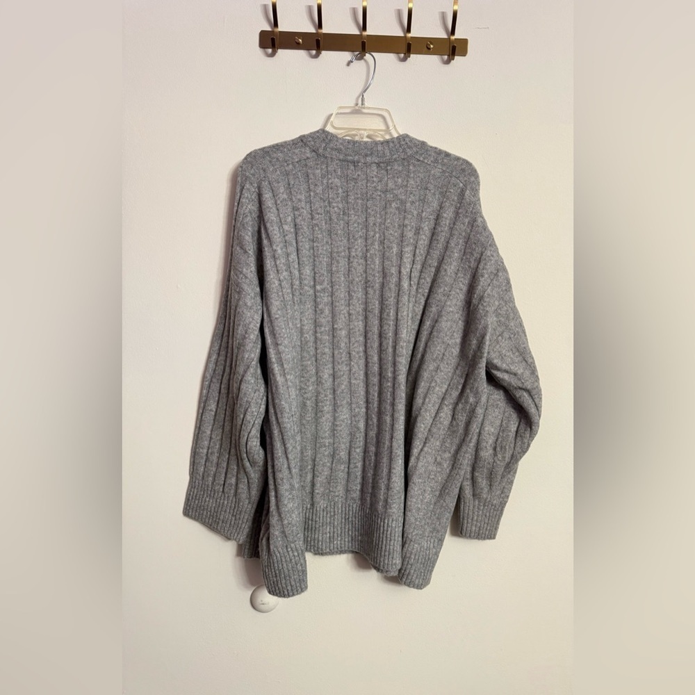H&M Women’s Wool Blend Ribbed Mock Neck Sweater Gray Size XXL Oversized Cozy - Picture 6 of 6